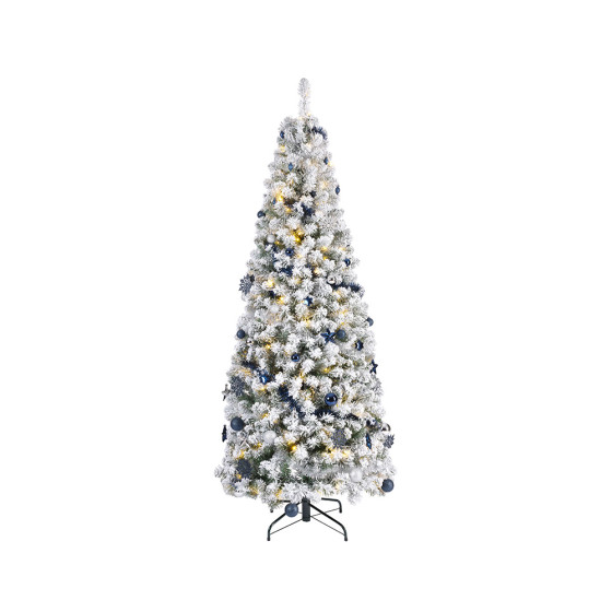 Árvore de natal nevada com micro leds intermitentes e enfeites dourados, ø64x150cm.