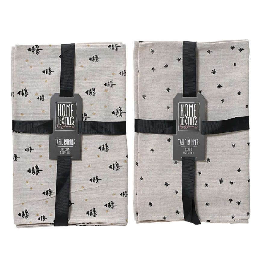 Naperom com estampados pretos, 2 modelos, 32x150cm.