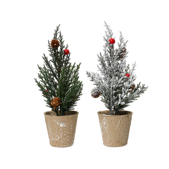 Mini pinheiro 2 modelos, efeito nevado ou verde ø10 x 28 cm