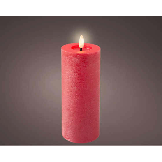 Vela de cera led vermelha, superfície rústica ø7 x 19 cm