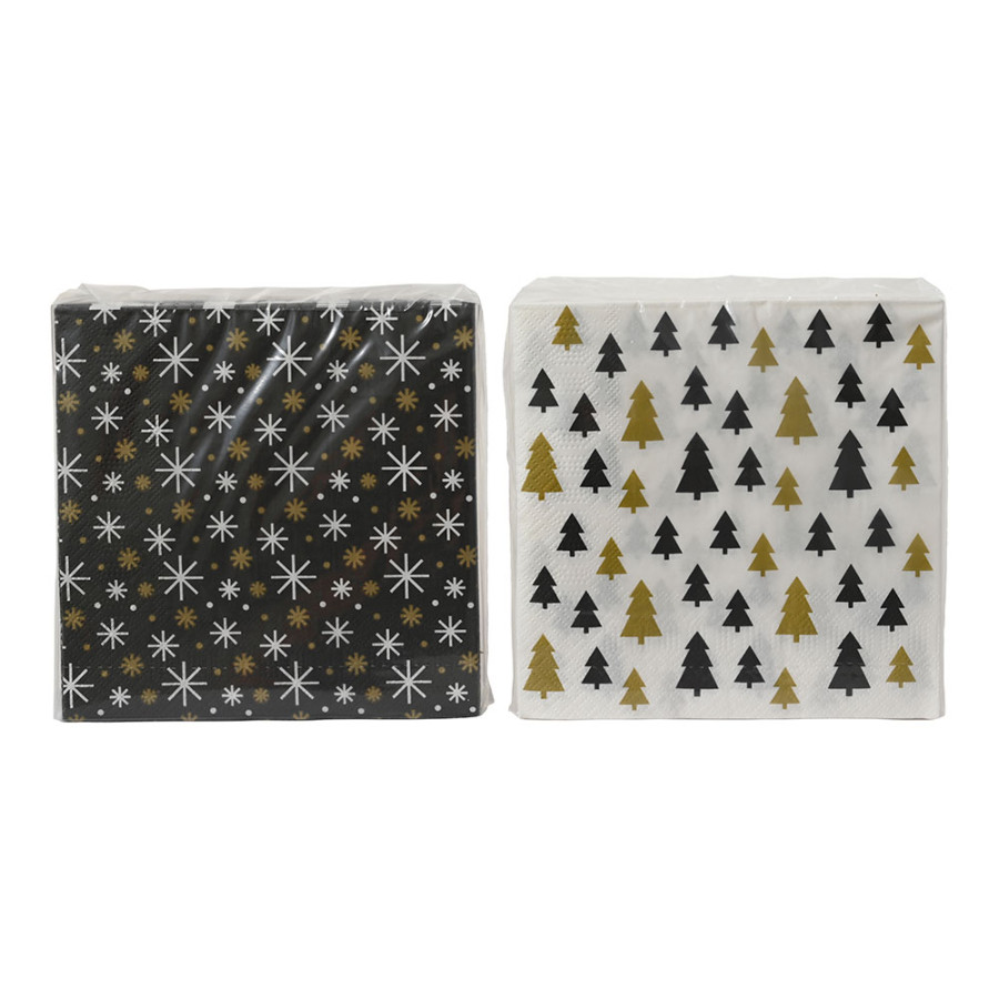 Guardanapos de papel estampados a dourado, preto e branco 33 x 33 cm