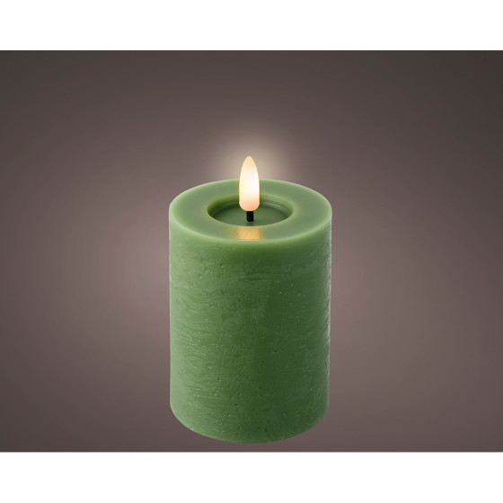 Vela de cera led, cor verde, superfície rústica ø7 x 11,2 cm