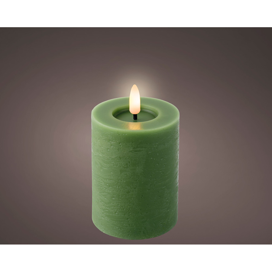 Vela de cera led, cor verde, superfície rústica ø7 x 11,2 cm