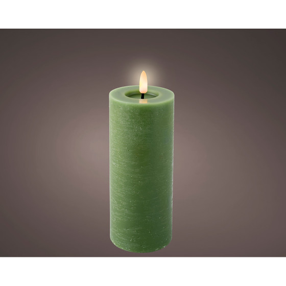 Vela de cera led, cor verde, superfície rústica ø7 x 19 cm