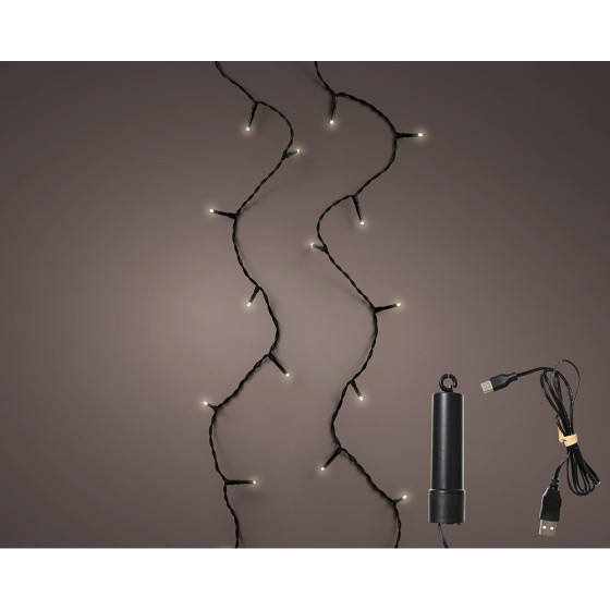 Grinalda led multifunções exterior com bateria 100 leds branco quente com cabo preto 7,4 m