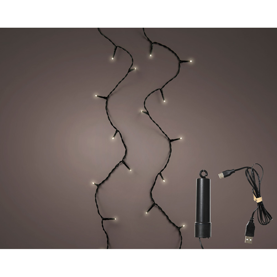 Grinalda led multifunções exterior com bateria 100 leds branco quente com cabo preto 7,4 m