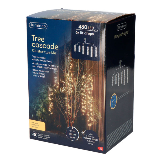Cortina cascata para árvore, multifunções, 480 leds, 2 m