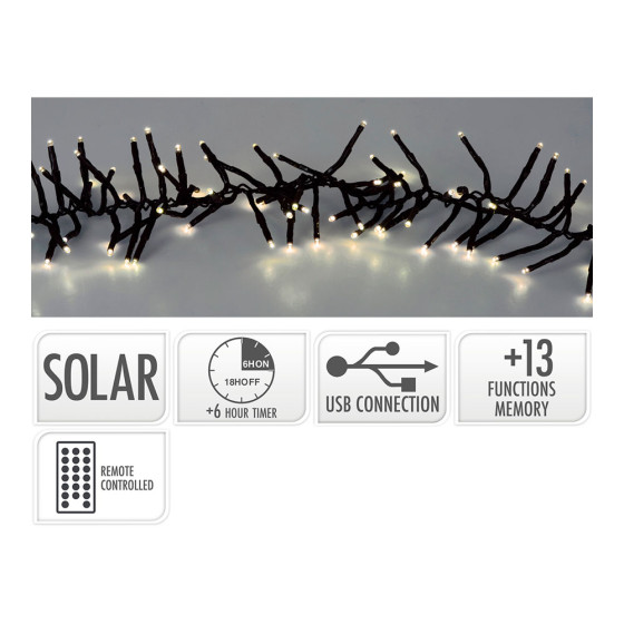 Grinalda solar recarregável 768 leds intermitente branco quente, 13 funções, exterior, cabo verde 5,6m