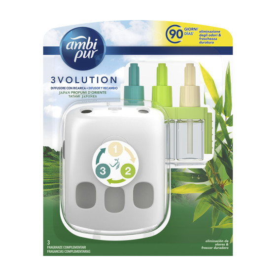 3volution japan tatami scent elétrico odorizador de ar ??3 fragrâncias dispositivo + refil de 21 ml