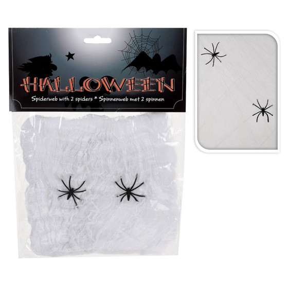 Teia de aranha halloween com 2 aranhas 50x40cm