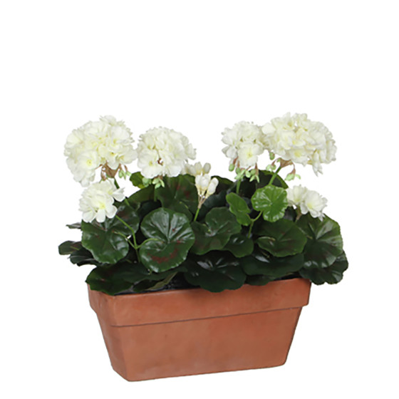 Gerânio pvc branco em vaso para varanda 29x13x40cm