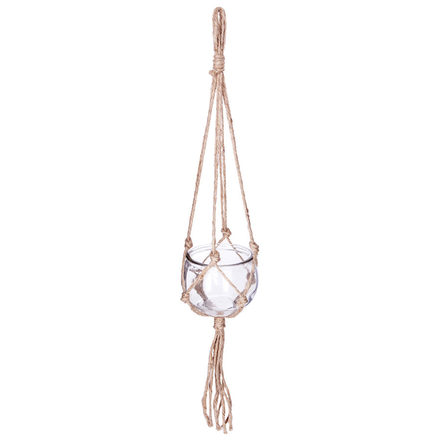 Vaso para flores de vidro com corde de serapilheira para pendurar ø10.5cm