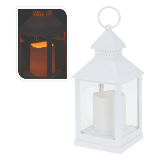 Lanterna branca com vela led 10,5 x 10,5 x 23 cm