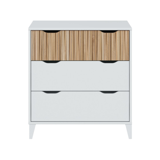 Cómoda com 3 gavetas, cor branco + natural