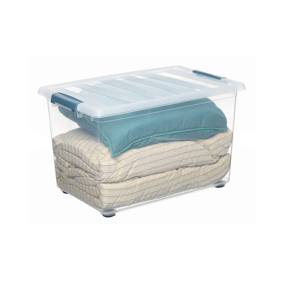 Caixa katla transparente 57l com rodas e alças ergonómicas 59x39x36,5cm