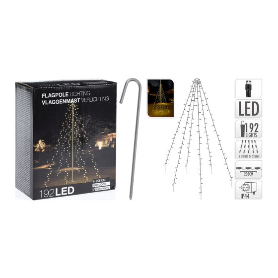 Cortina branco quente 192 leds especial para árvores ip44 2,08m (altura)