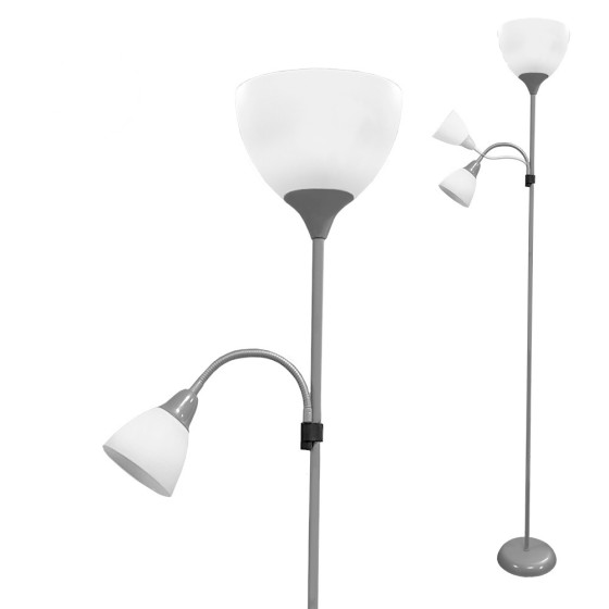Candeeiro de pé modelo boston cor prata e27 60w e leitor e14 40w edm