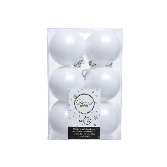 Pack de 12 bolas brancas decorativas para árvore de natal ø6cm