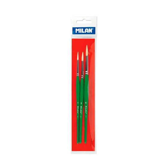 Blíster com 3 pincéis escolares para cola e tempera serie 511 n°6, 8 e 10 milan