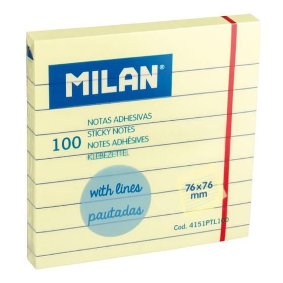 Bloco de notas 100 folhas adesivas amarelo claro pautadas 76x76mm milan
