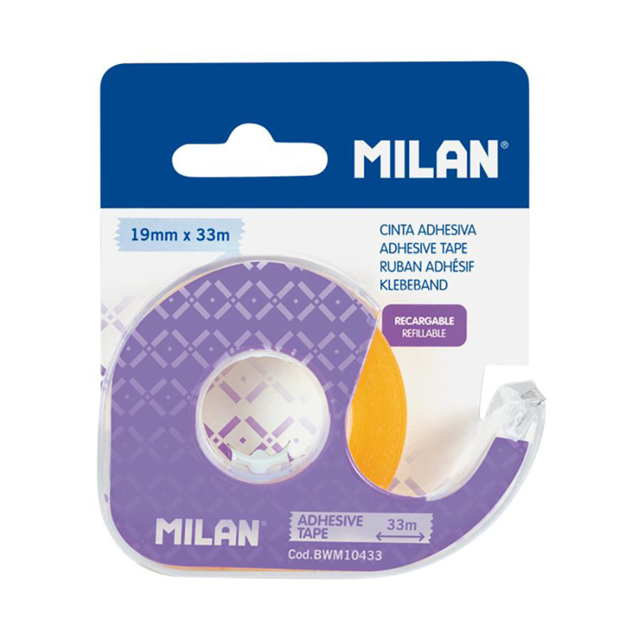 Blíster com desenrolador para fita-cola transparente 19mm x 33m milan