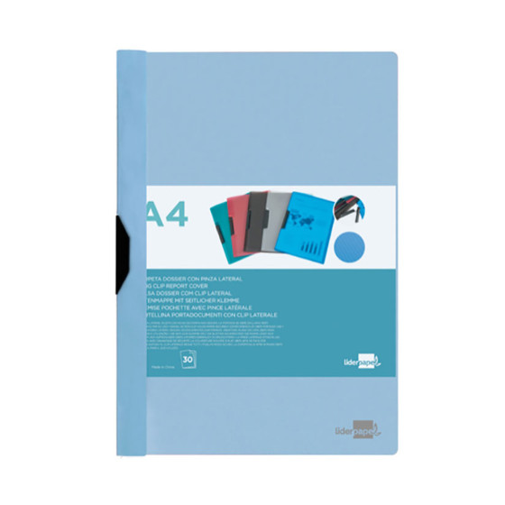 Capa com clipe lateral pp din a4 azul celeste liderpapel