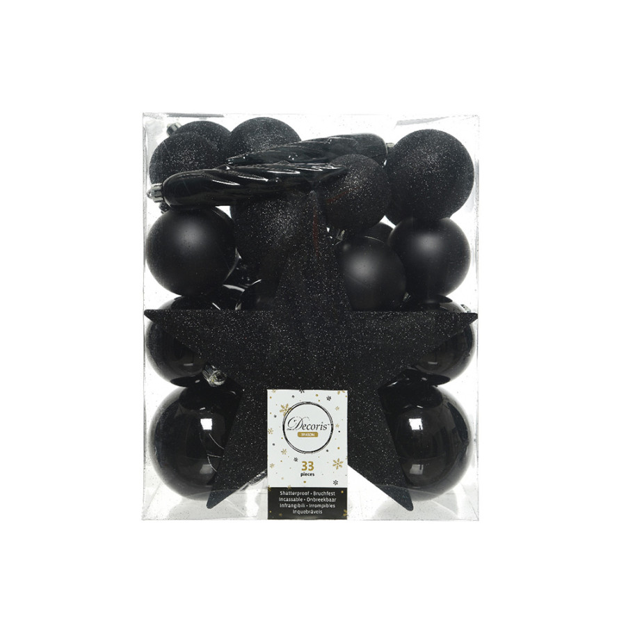 Pack com 33 enfeites para árvore preto