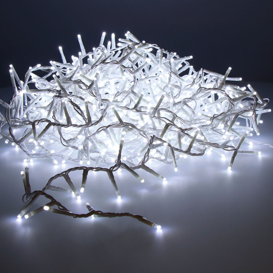 Grinalda led compact intermitente branco frio 500 leds ip44 cabo branco 16m