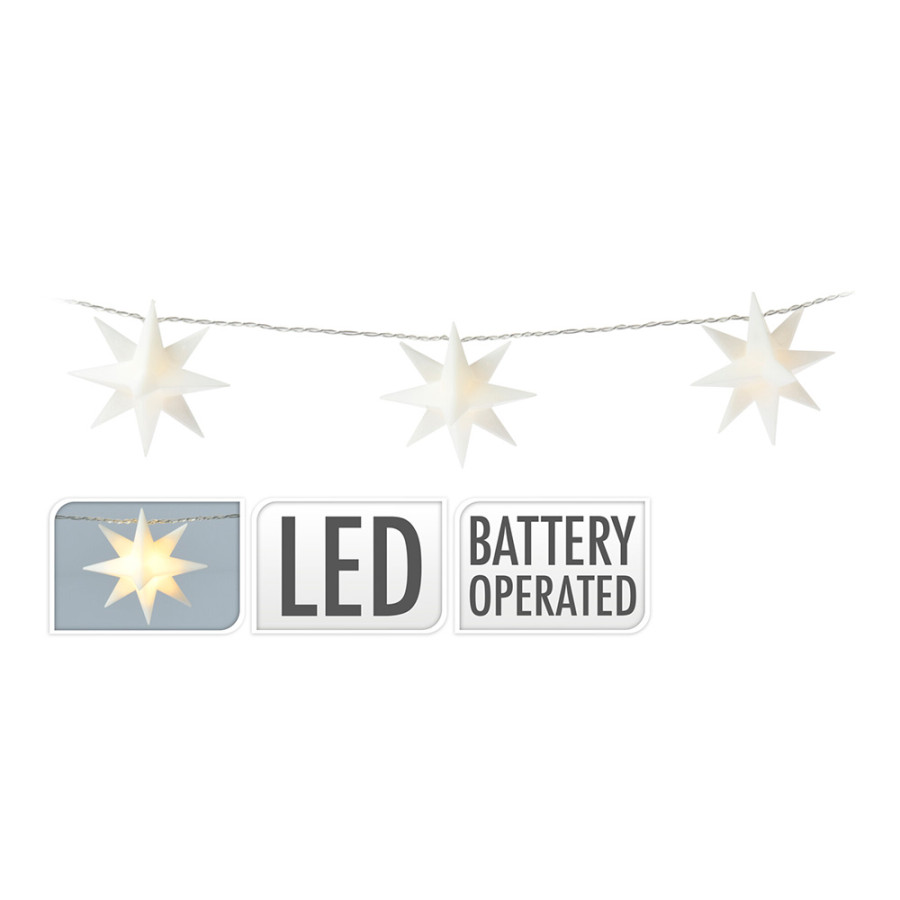 Grinalda a pilhas fixa 10 leds branco quente estrelas decorativas ø8cm ip20 1,8m cores/modelos sortidos