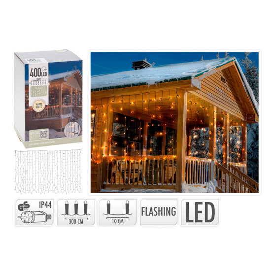 Cortina 400 leds flash branco quente ip44 3x1m