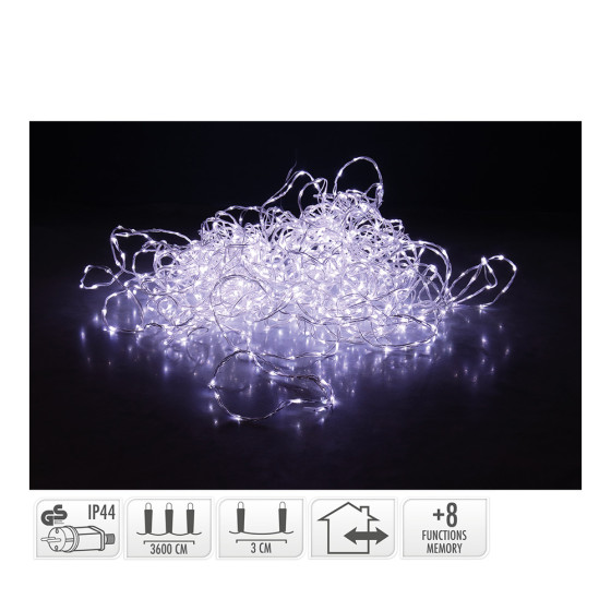 Grinalda soft wire 1200 led branco frio 8 funções 39m