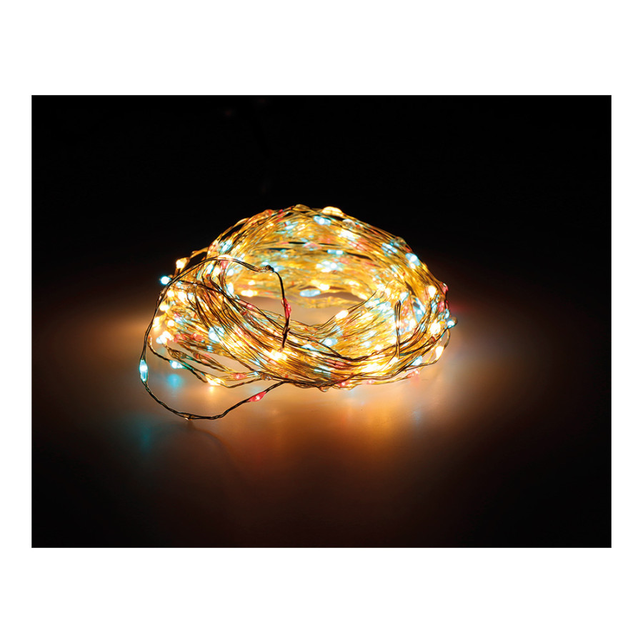 Grinalda micro led extra dense dourado-multicor intermitente 14m 567 leds cabo prateado