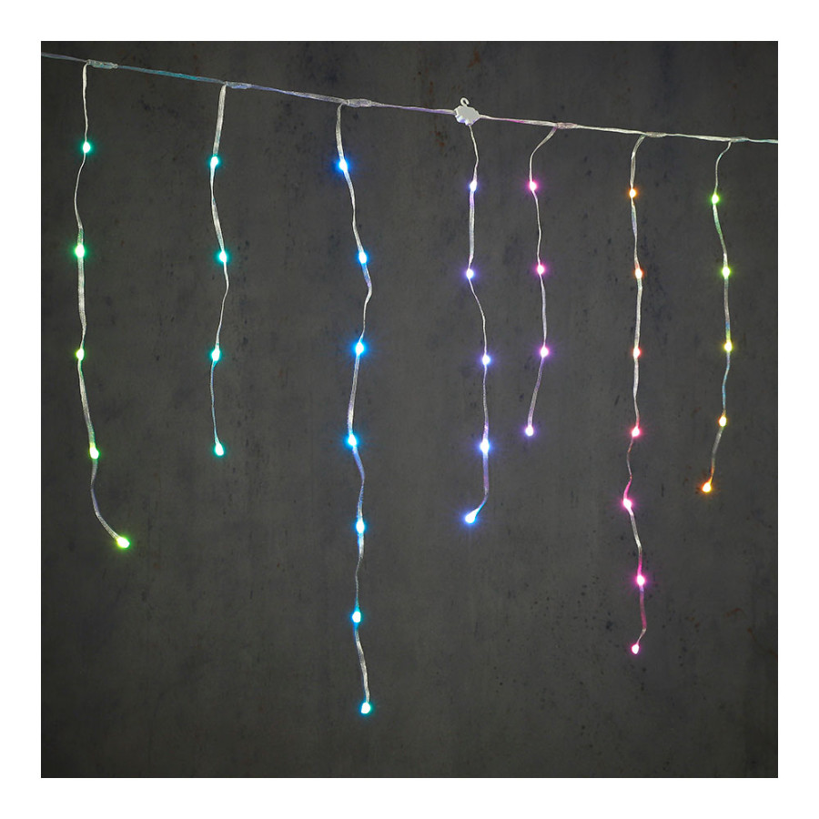 Cortina led efeito carambina, 150 leds multicor, ip44 300x70cm