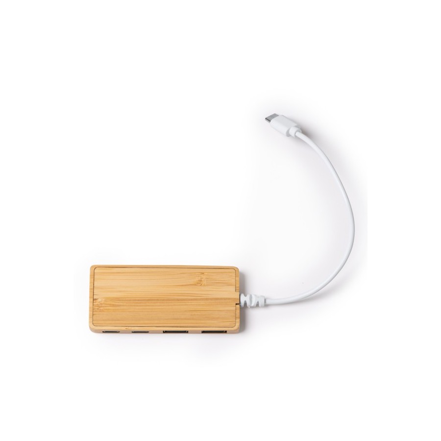 Porta USB hub em Bambu Conexão de Entrada USB e Tipo C Pablek