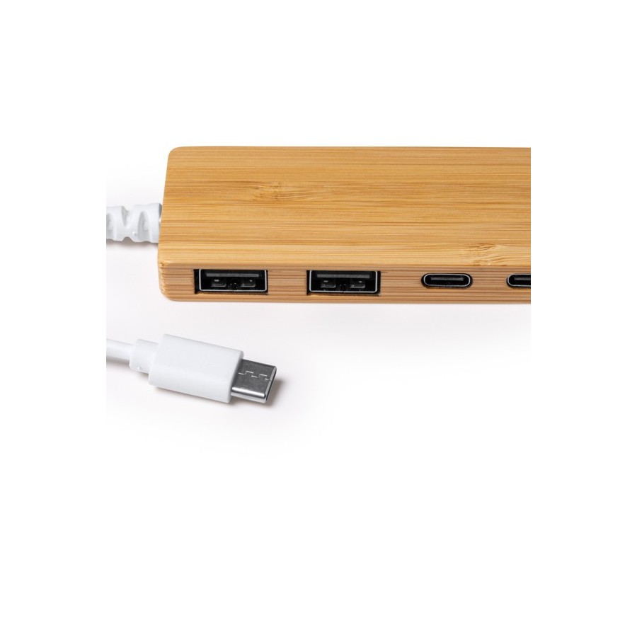 Porta USB hub em Bambu Conexão de Entrada USB e Tipo C Pablek