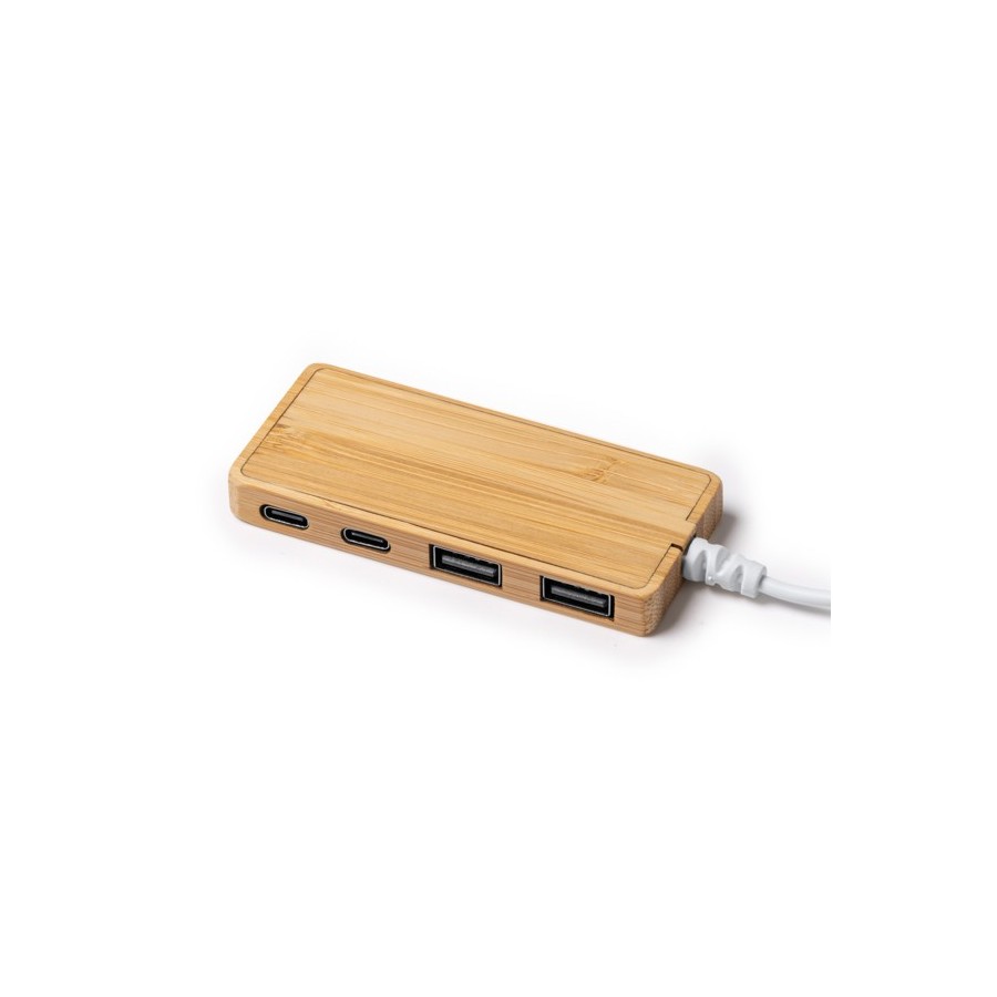 Porta USB hub em Bambu Conexão de Entrada USB e Tipo C Pablek