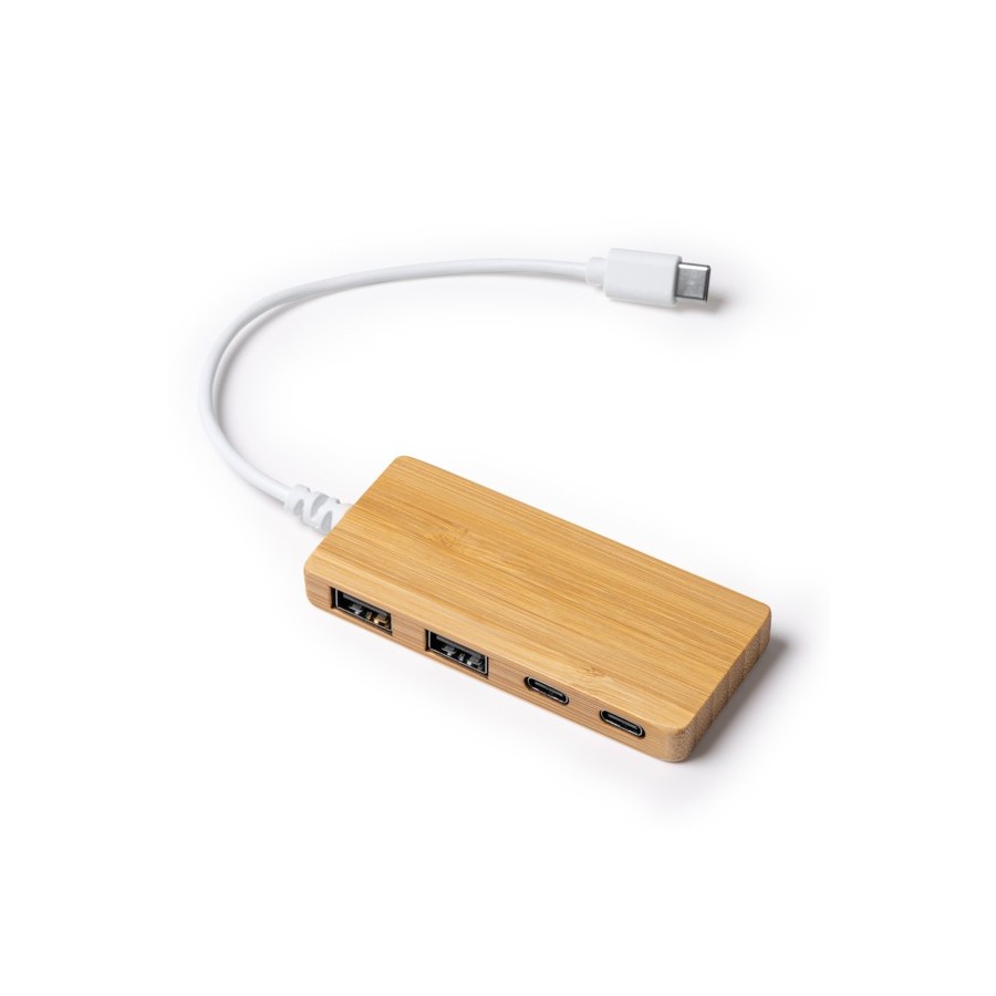 Porta USB hub em Bambu Conexão de Entrada USB e Tipo C Pablek