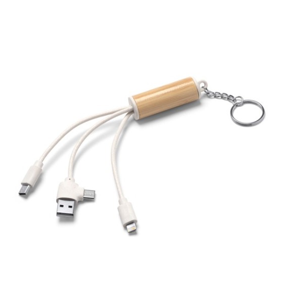 Cabo de Carregamento Estrutura Principal em Bambu e Fibra de Trigo Entradas USB e Tipo C Pombo